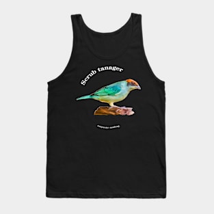 Scrub tanager tropical bird pin white text Tank Top